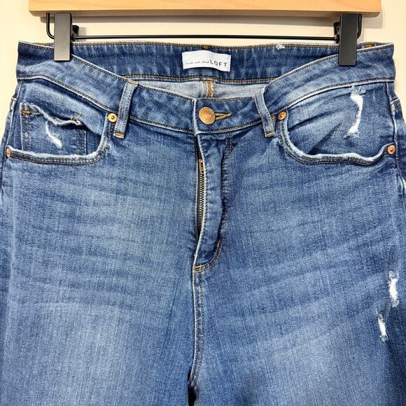 LOFT Curvy High Waist Skinny Ankle Jeans Size 30 Frayed Raw Hem Medium Wash - Picture 3 of 12